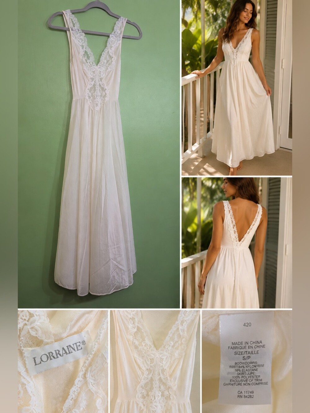 Vintage Lorraine Ivory Lace Nightgown S Full Sweep Bridal Negligee 70s 80s - Picture 9 of 10